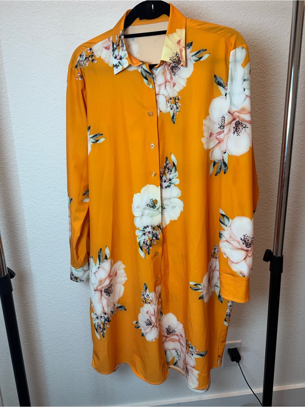 Persona Mustard Orange Floral Button Front Blouse Tunic | Long Sleeve